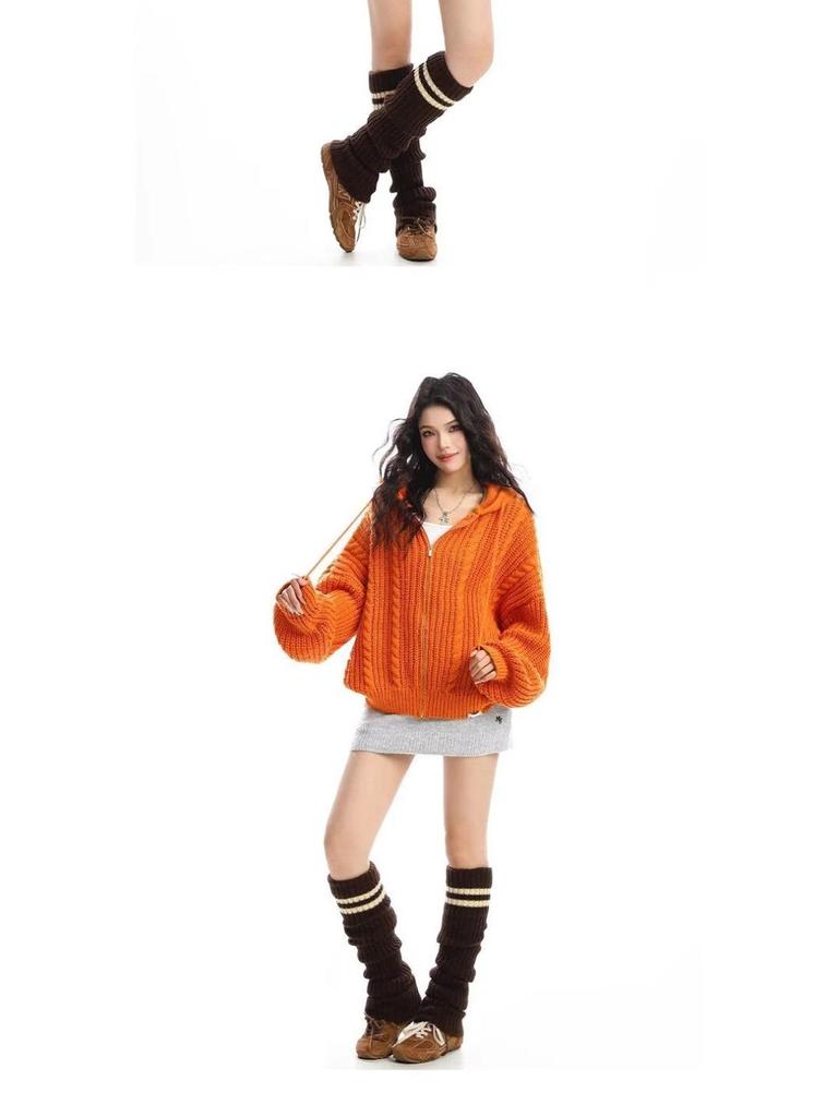 American Casual Cable Knit Hooded Sweater for Women - 2025 Spring/Autumn Trendy Loose Fit Jacket
