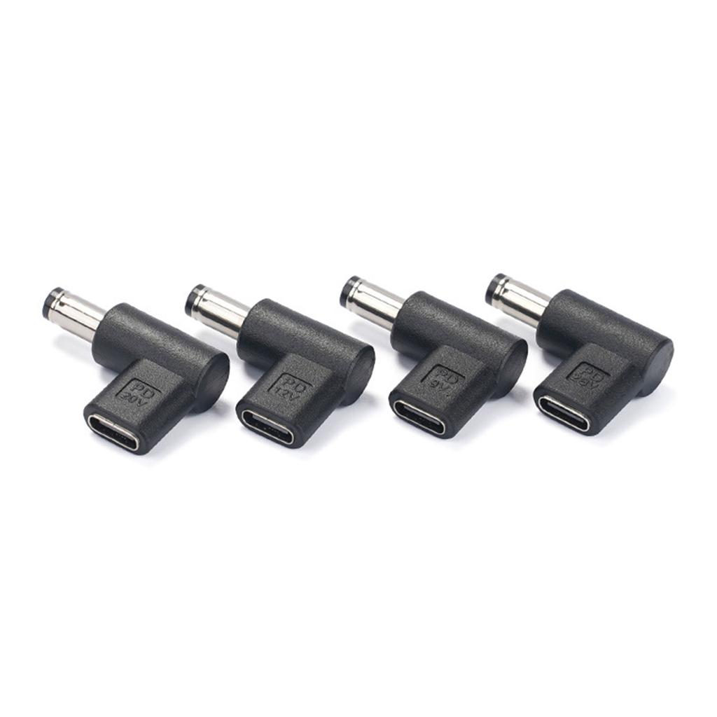Female USB C To Male DC5.5x2.1mm/5.5x2.5mm Adapter 90 Degree Charging Connector for Phones Laptops Routers Black