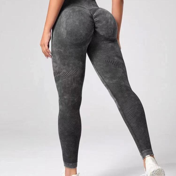 High Waist Seamless Yoga Pants - Women's Peach-Lift Tights, Washed Sanded for Fitness
