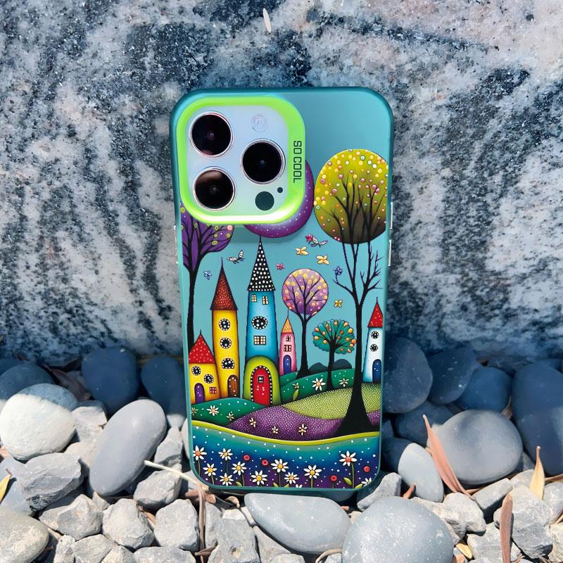 Colorful Forest Town Phone Case for Iphone 16 13 12 Pro Max 13 Mini 11 15 14 Pro Max Plus Fashion Laser Shockproof Back Cover