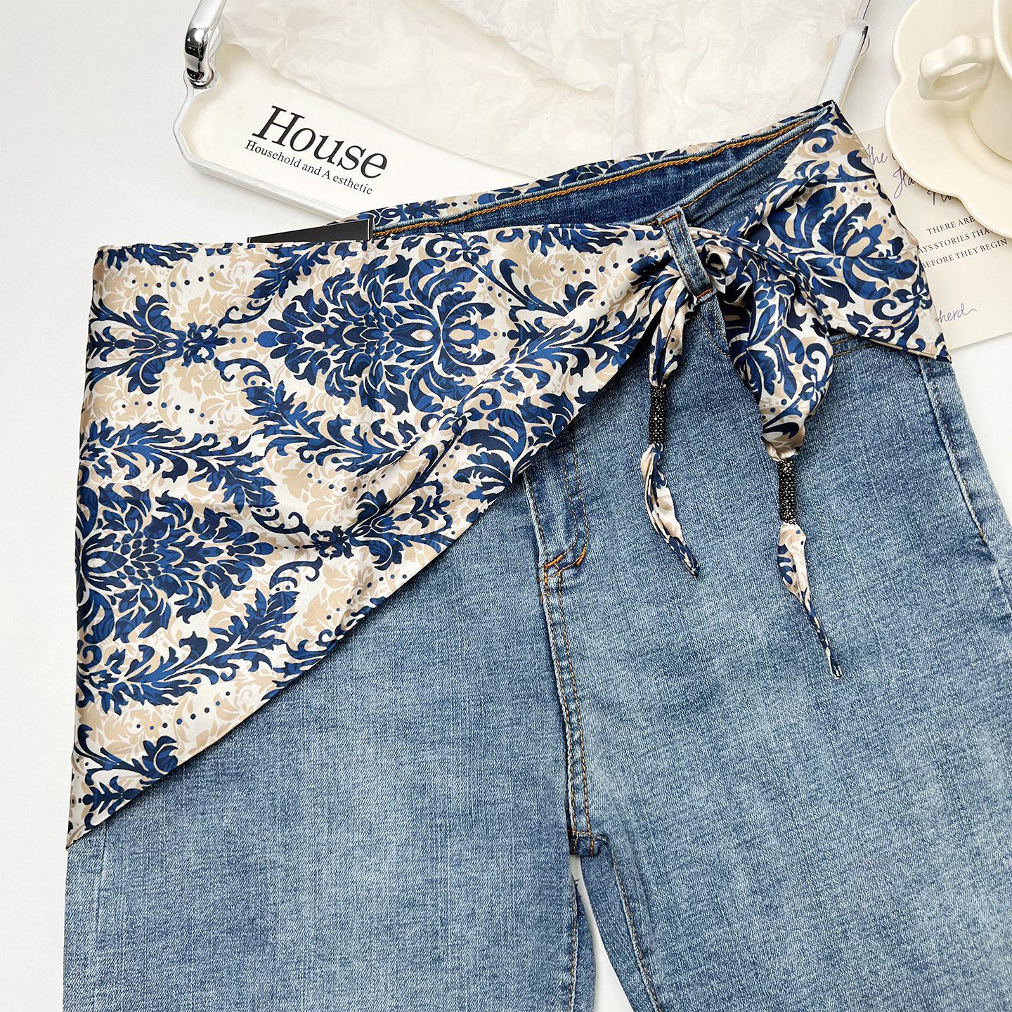 

Корейский треугольный шарф с цветком кешью и многослойные аксессуары: Женский джинсовый ремень, галстук, шелковый шарф, дорожный набор