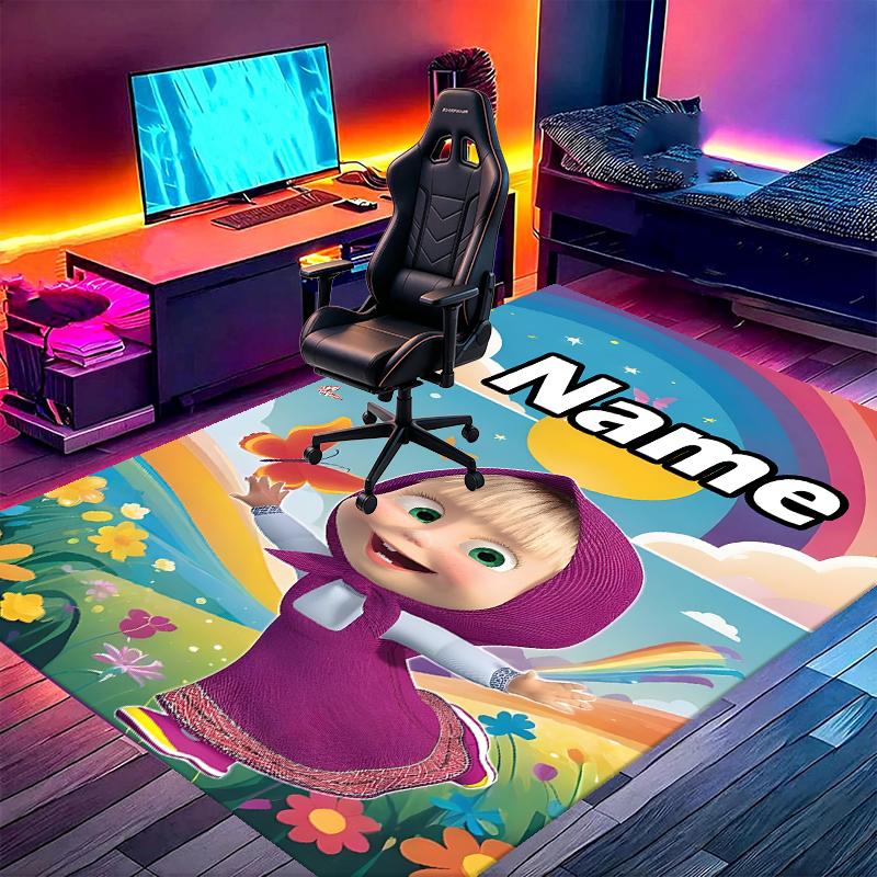 Custom Name Personalized Masha and The Bear Print Carpet, Versatile Home Decor Rug, for Playroom, Apartment, Balcony, Entryway, Hallway Gift