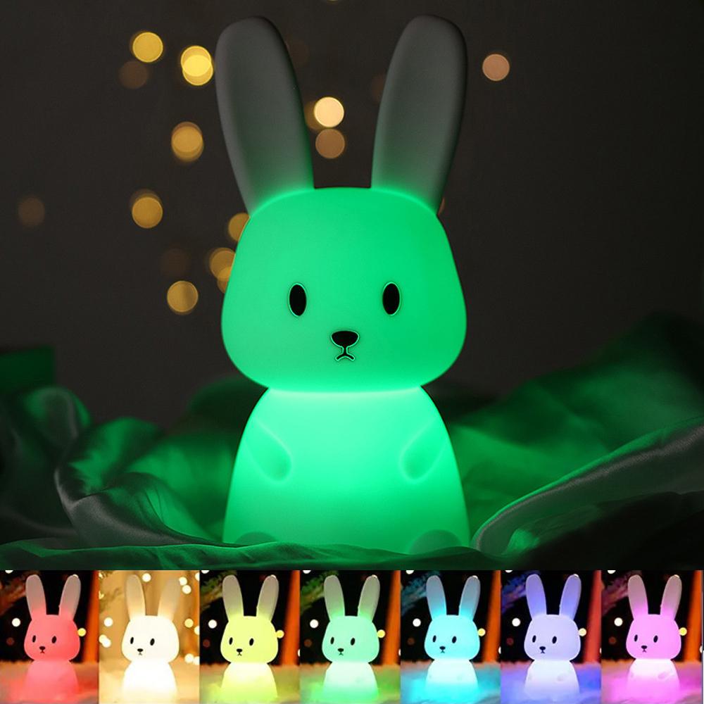 GGbingo Silicone Rabbit LED Night Light Touch Sensor Table Lamp Cute Animal Bedroom Decor Gift for Kids Baby Child Home