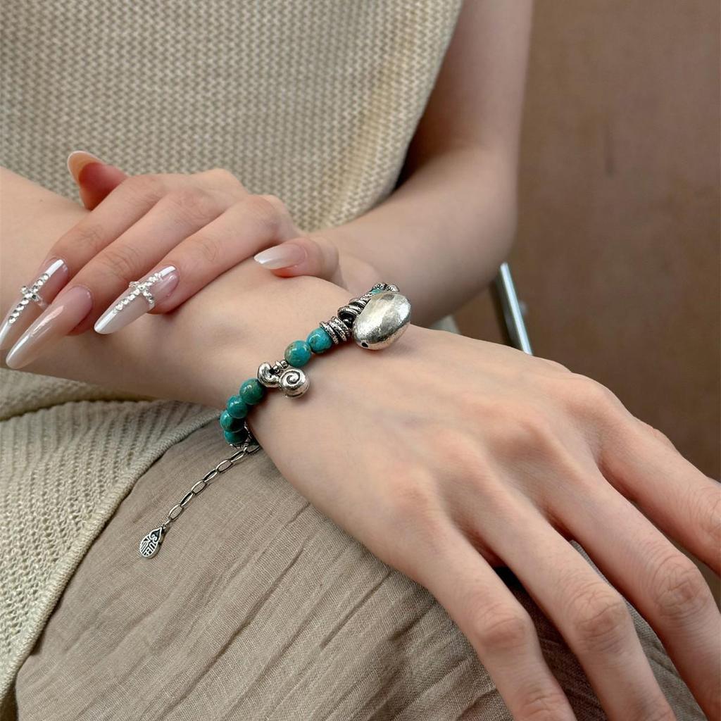 S925 Sterling Silver Lotus Turquoise Yuanbao Lock Bracelet - Niche Design, Versatile, Retro High-End Feel for Women