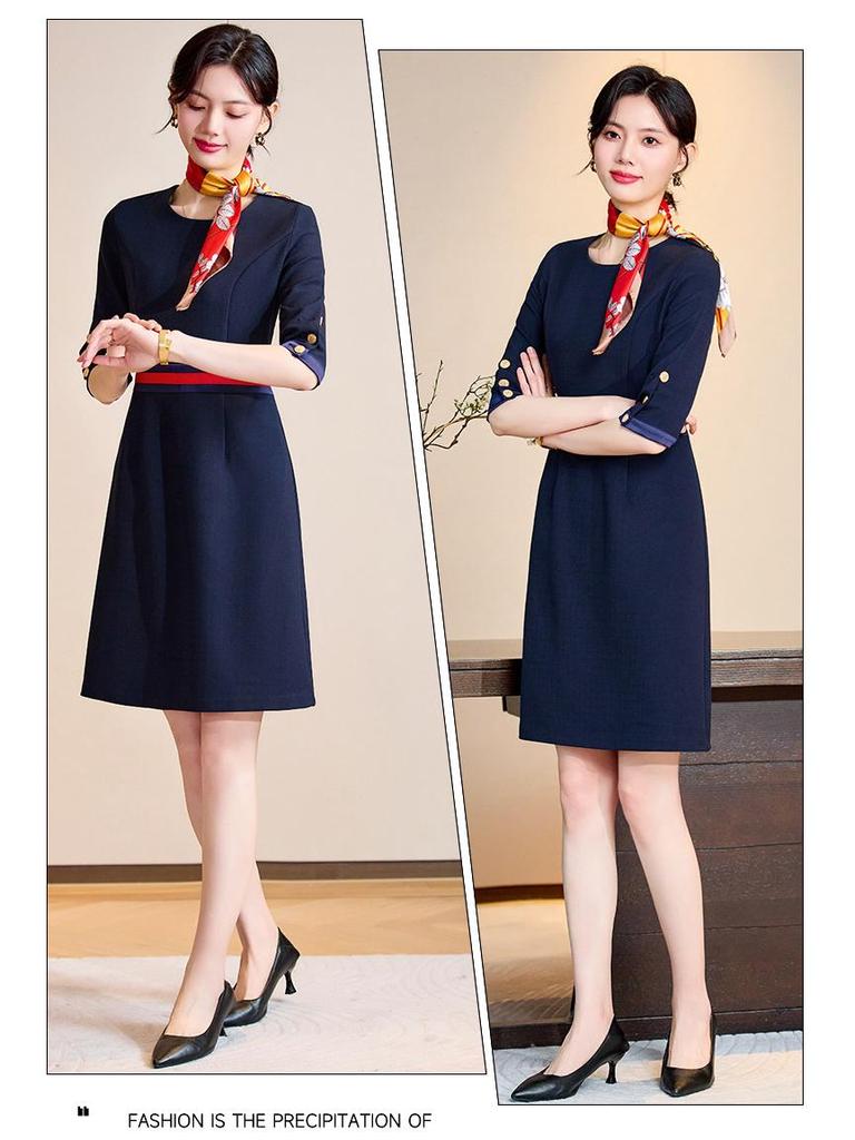 Elegant Mid-Sleeve Autumn/Winter Dress for Women - Sophisticated Socialite & Flight Attendant Uniform