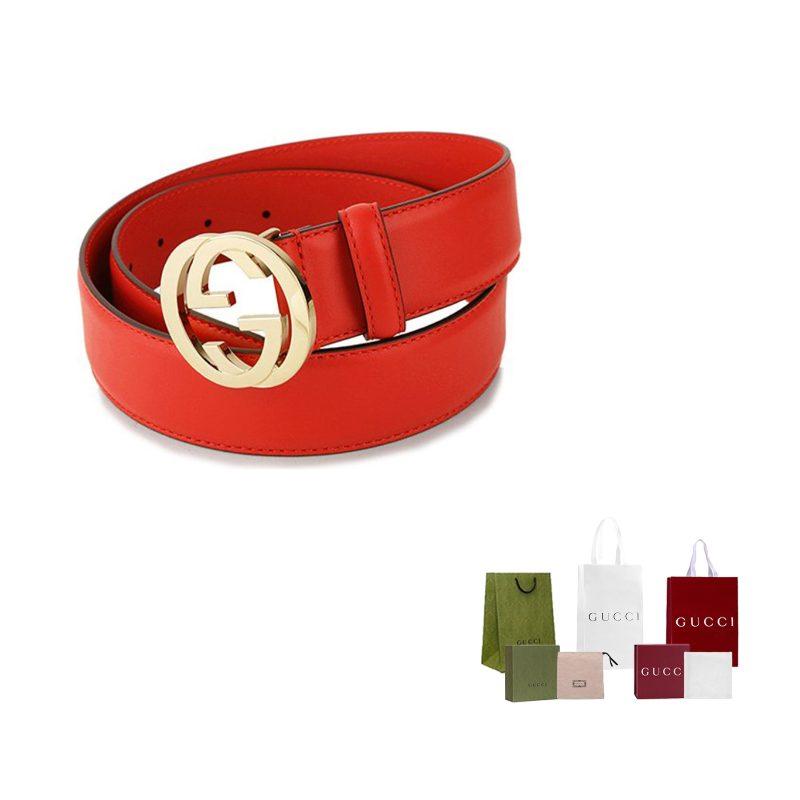 GUCCI Interlocking G Cow Leather Belts Unisex Red Width 4cm 546386-AP00G-6523