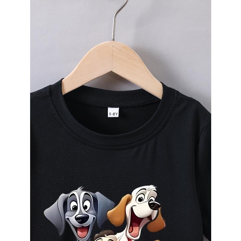 European sizes Boys' Summer Short Sleeve "Cute and Playful Dogs" Print T-Shirt, Perfect for Outdoor Activities, Casual Wear