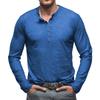 Men's Solid Color Long Sleeve T-Shirt Shirt Men's Casual Sports Top - Seven Buttons
