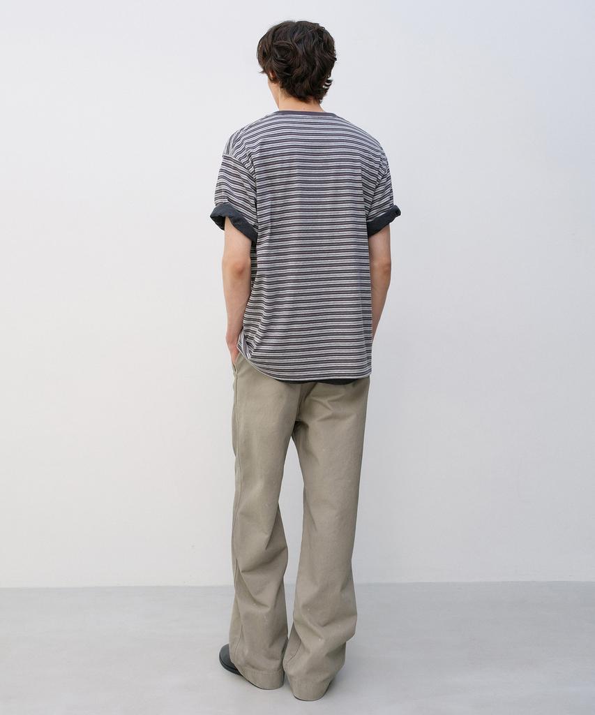 INSILENCE Striped Pocket T-Shirt Melange Grey