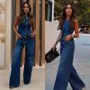 New Summer Women's Clothing Sleeveless Vest Fashion Wide Leg Jeans Set