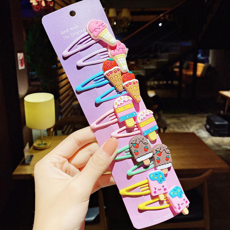 

10 шт./набор Новые милые мультяшные заколки для волос в виде мороженого и единорога для девочек Детские красивые заколки для волос Банты Повязка на голову Модные аксессуары для волос