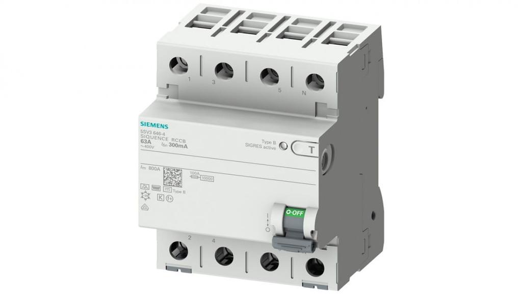 Residual Current Circuit Breaker 4P 63A 0.03A Type B 400V Ac 5Sv3346-4