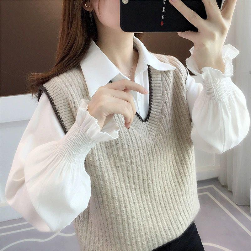 Women's 2025 Spring/Autumn Loose Knit Sweater & Vest Set