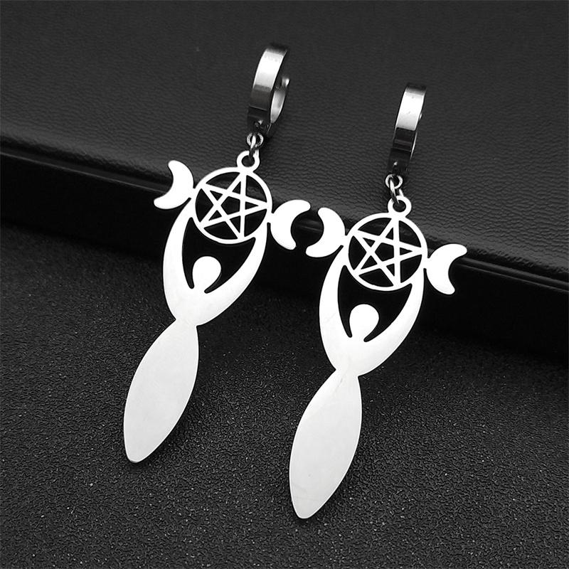 Witch Triple Moon Goddess Hecate Hoop Earrings for Women Stainless Steel Greek Mythology Amulet Earring Jewelry E3661SRS01