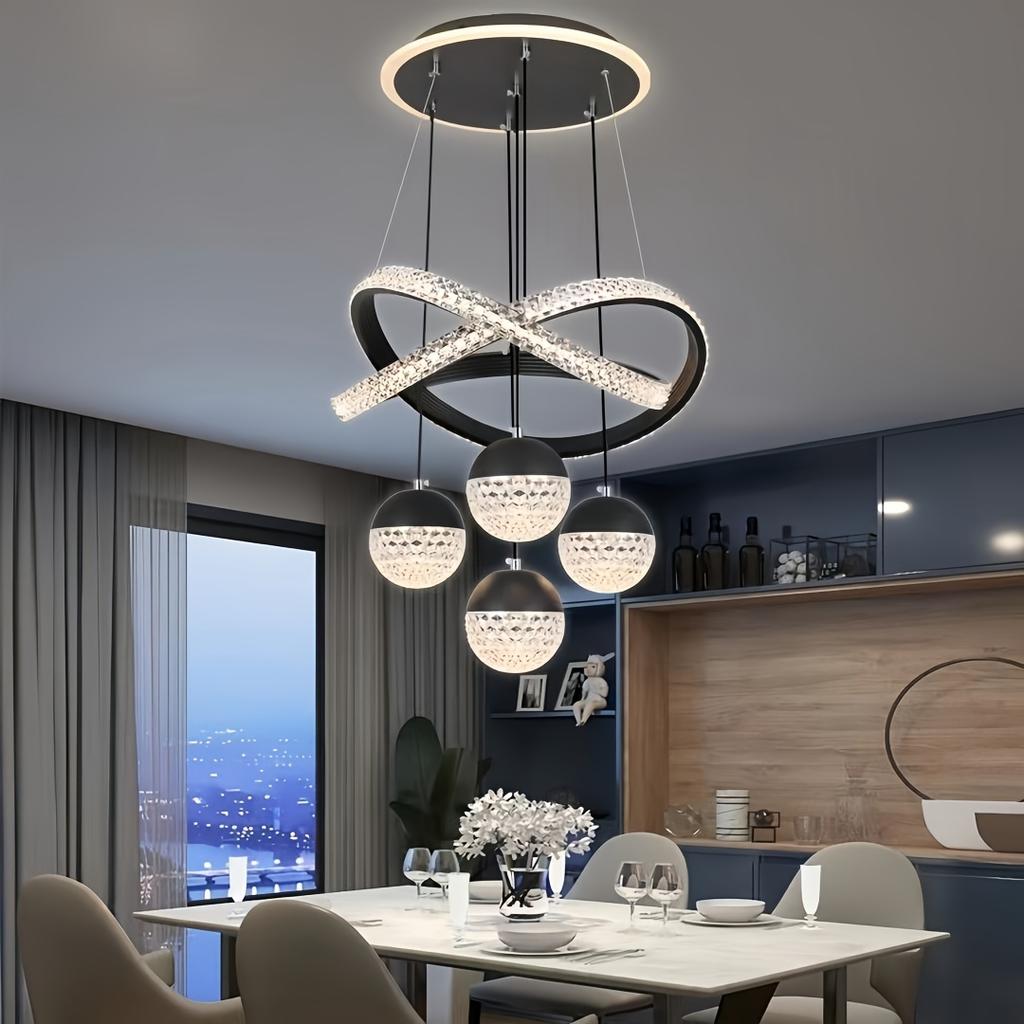 LED Dining Room Lamp Modern Simple Four Head Acrylic Ball Chandelier