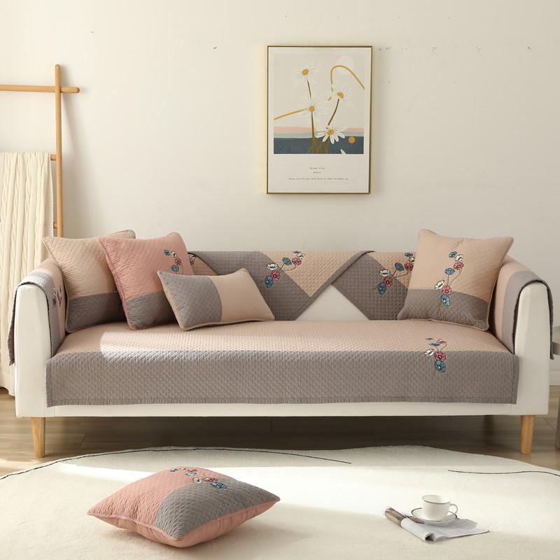 Four Seasons Universal Cotton Embroidery Flower Color Matching Sofa Cushion Modern Simple Non-slip Sofa Cushion Towel