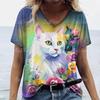 Fashion Streetwear Women Oversized T Shirt 3D Cat Print Summer Casual Short Sleeve Crew Neck Pullover Female Clothing