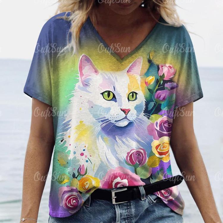 Fashion Streetwear Women Oversized T Shirt 3D Cat Print Summer Casual Short Sleeve Crew Neck Pullover Female Clothing