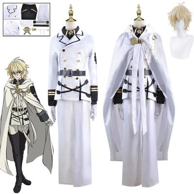 Anime Seraph of The End Mikaela Hyakuya Cosplay Kostým Bílá větrovka Plášť Uniforma Halloween Party Karnevalové oblečení