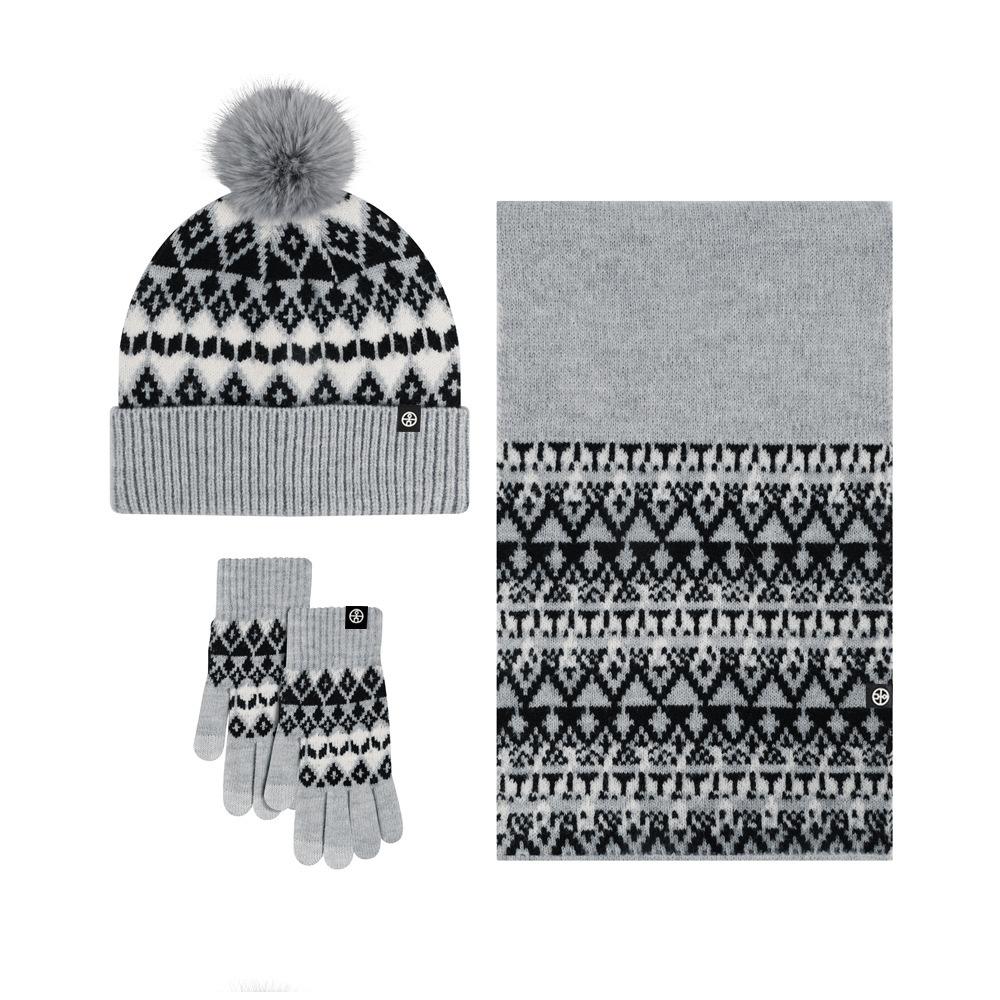 Amazon Winter New Knitted Hat Scarf Gloves Men's Three-piece Set Cold-proof Warm Scarf Women's Three-piece Set