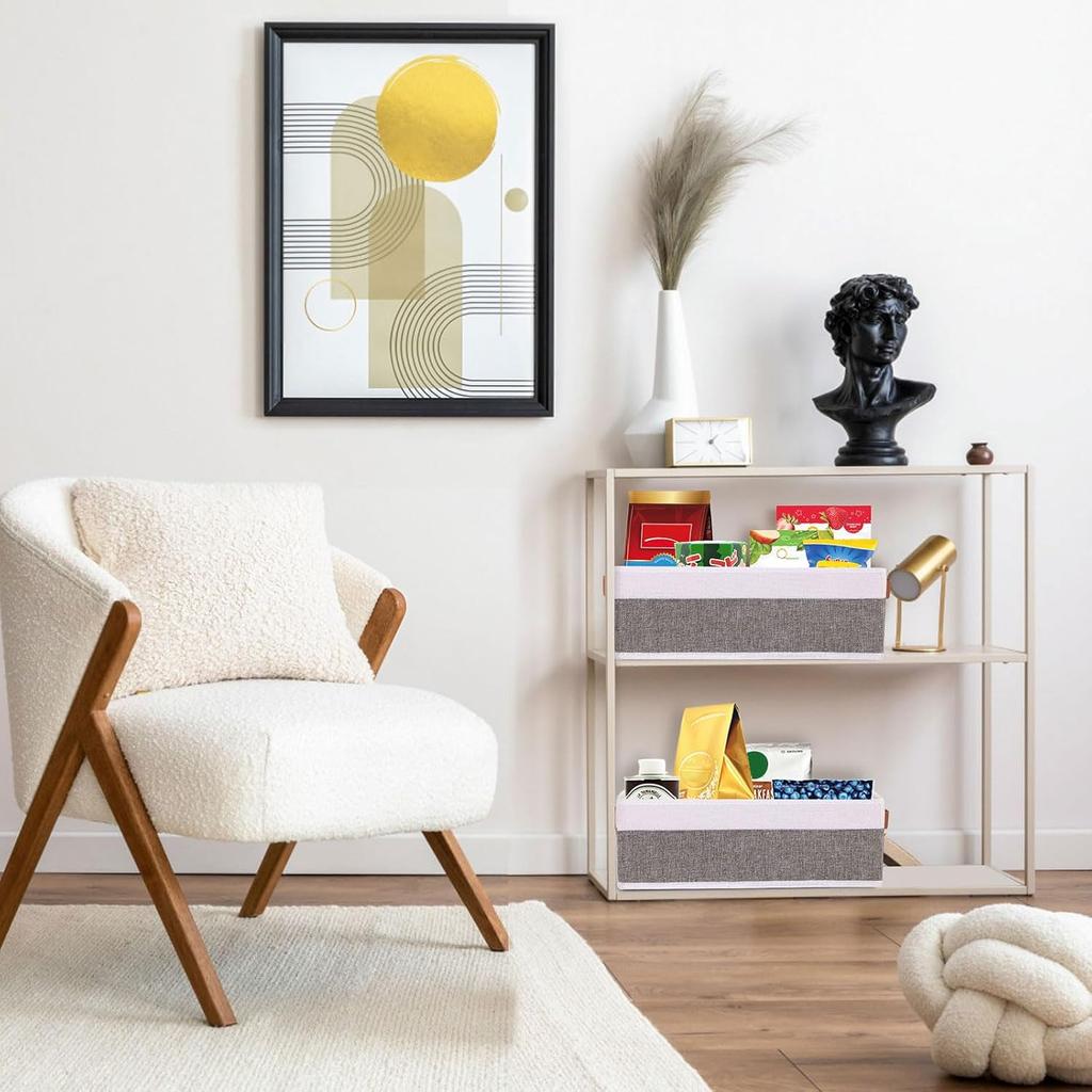 1 Pack Storage Bin, Foldable Basket for Organizing, Fabric Storage Box Container with Handles, White and Gray, 15 X 6 X 5 Inch