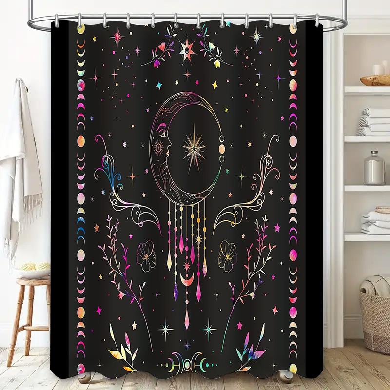 Boho Floral Moon Shower Curtain Botanical Nature Van Gogh Aesthetic Tapestry Bathroom Decor Hippie Wall Hanging Vintage Home