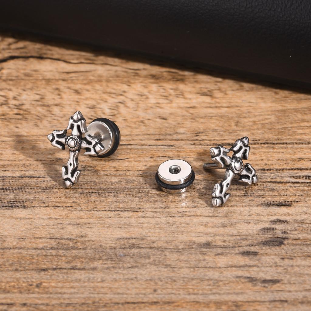 Spider/Cross/Cat/Crow/Four-pointed Star Stud Earrings for Unisex Unique Design Punk Personality Earrings Enamel Fashion Jewelry
