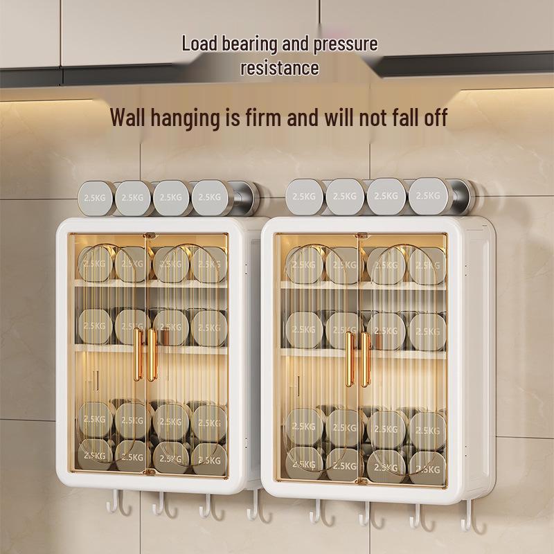 Wall-Mounted No-Drill Moisture-Proof Storage Box; Magnetic Dust-Proof Design for Bathroom and Kitchen Spice Organization.