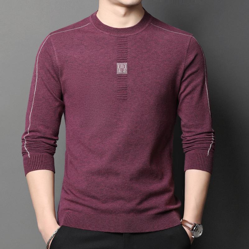 Long-sleeved Knitted T-shirt Men's Spring and Autumn New Bottoming Shirt Solid Color Sweater Thin Cardigan Men's Round Neck Top