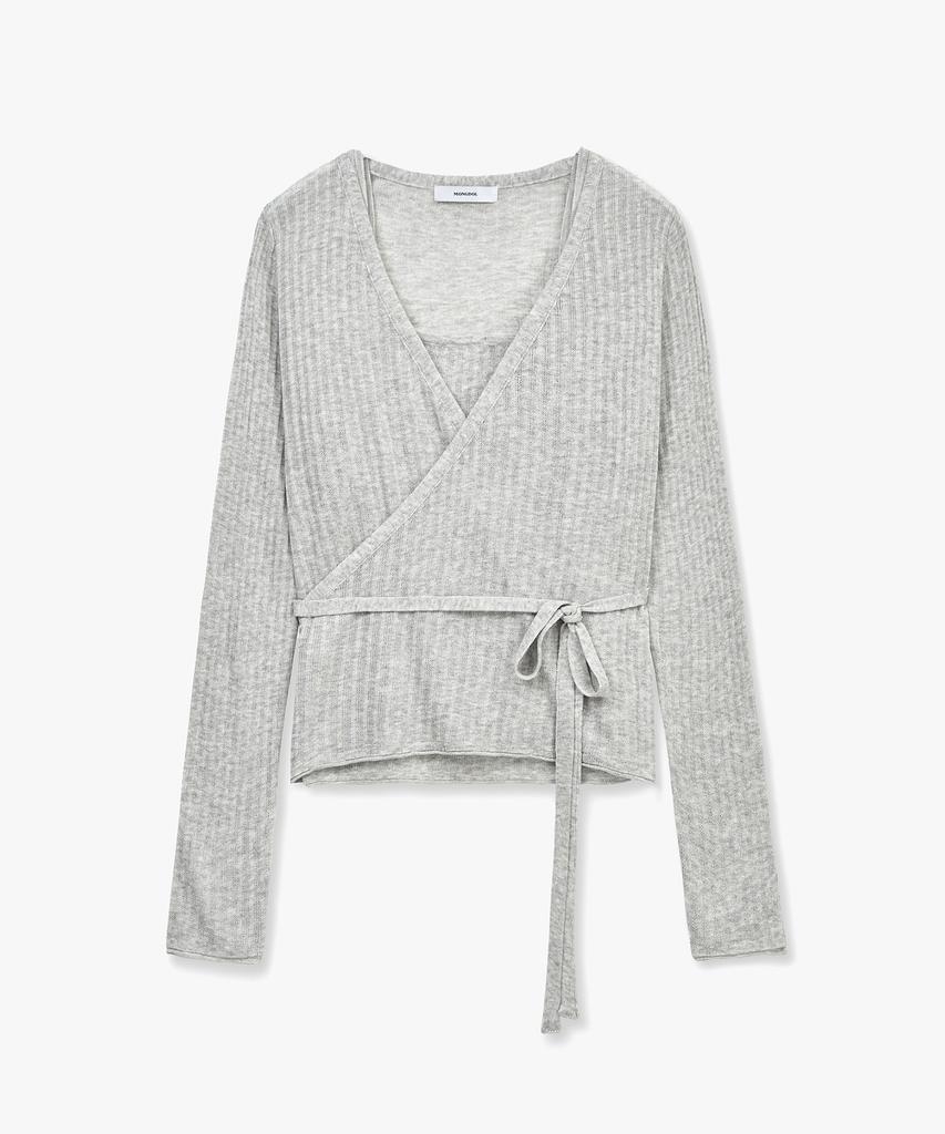 MONGDOL [Set] Sheer Linen Wrap Knit & Sleeveless Grey Mdkt124Gray