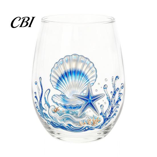 Elegant Celebration Glass Gift Marine Animal Theme Clear Tumbler, Handcrafted Painted Glassware, Handmade Borosilicate Glassware Creative Unique