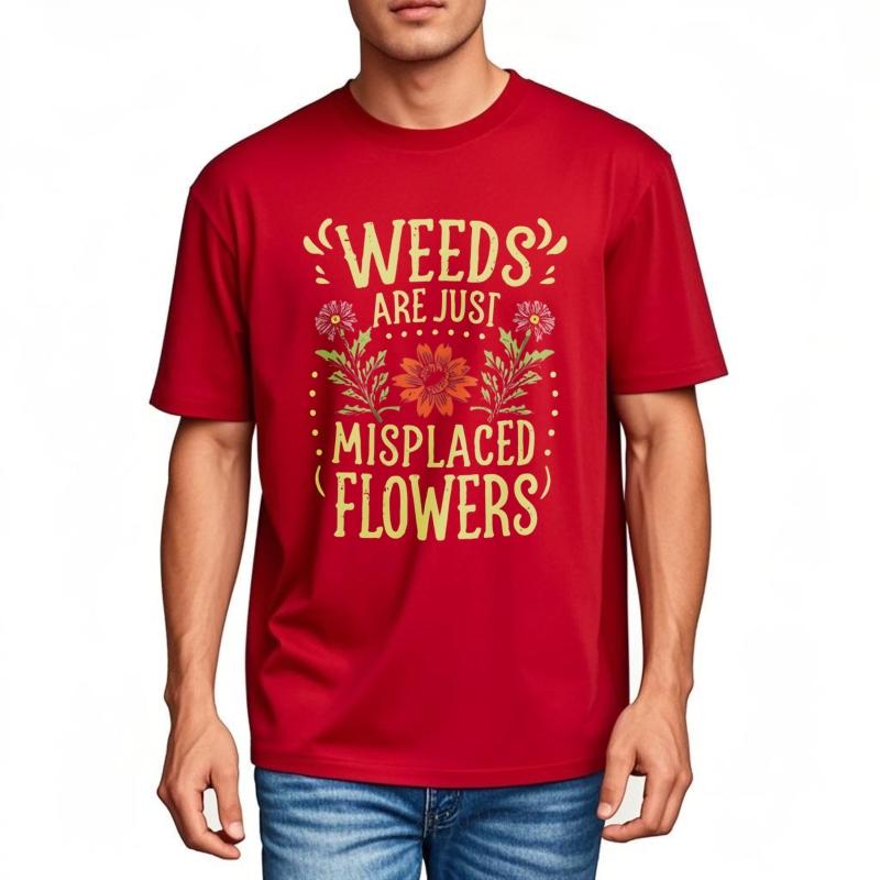 Casual Tee Solid Color Women Crew Neck t shirt Graphic Weeds Are Just Misplaced Flowers Teenagers Tee shirt Essential Tee