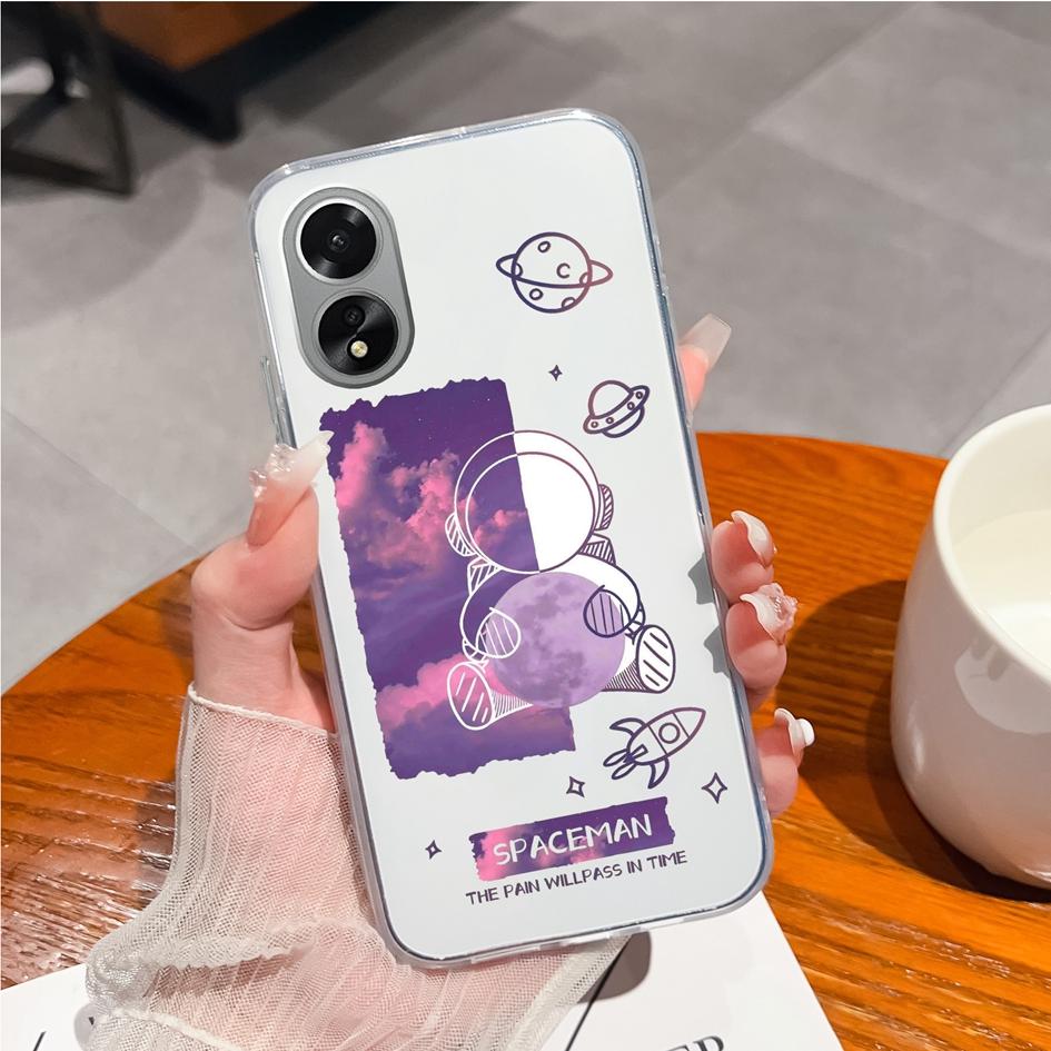 Dla OPPO Reno10 Pro A38 A79 A98 Realme 10 11 Narzo N53 Case śliczne moda astronauta dziewczyna przezroczysty miękki silikon TPU matowe etui na zderzak OPPO