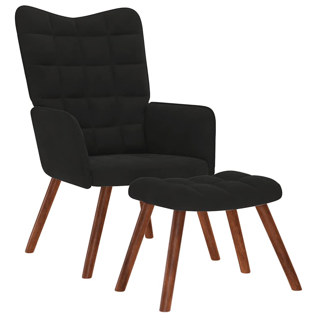 Relax Chair with Footstool Black Velvet