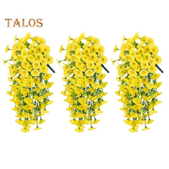 

3 шт. подвесной искусственный цветок ипомеи устойчивый к ультрафиолетовому излучению реалистичный искусственный шелковый цветок для свадебной вечеринки в помещении и на открытом воздухе в саду настенный искусственный цветок украшение 3pcs жёлтый