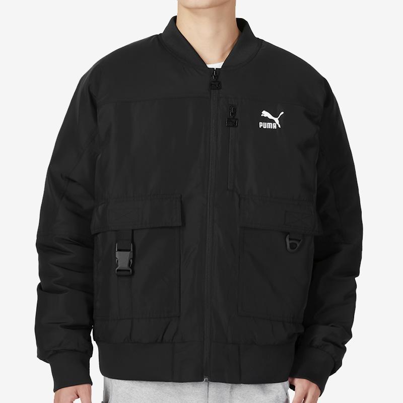 Puma Solid Color Print Logo Zip Jacket Men Outerwear Black 535584-01