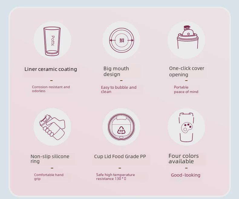 High-Value Ceramic Liner Insulated Travel Coffee Cup – Stylish, Portable, and Perfect for Girls On the Go