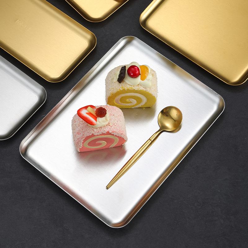 Rectangular 304 Stainless Steel Plate Barbecue Plate Hot Pot Buffet Tray Square Snack Dessert Trays Kitchen Cook Accessories