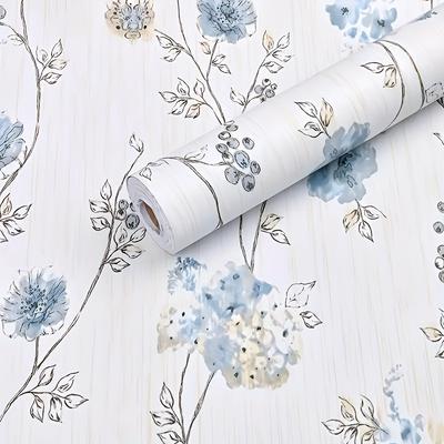 Retro Blaues Blumen-Tapeten - Selbstklebende Kontaktfolie Abnehmbare Wasserdichte Tapete DIY Geeignet für Möbeldekoration