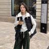Lamb wool splicing down cotton vest women's autumn and winter waist thin medium and long vest jacket