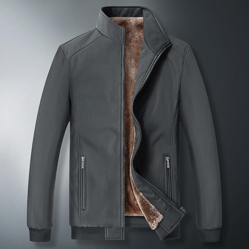 Men's Plus Size Fleece-Lined Cotton Padded Jacket - Thick Stand-Up Collar Casual Coat