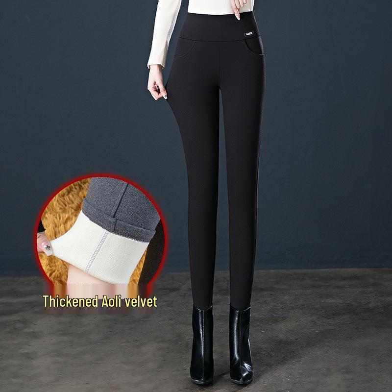 

Женские утепленные зимние леггинсы из бархата Аоли, эластичные брюки больших размеров для осени и зимы - Идеально подходят для мам среднего и пожилого возраста. L чёрный