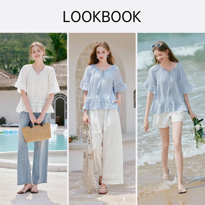 Women's French Textured Babydoll Blouse