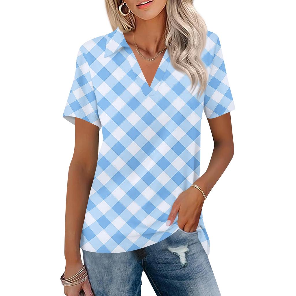 Women's Fashion Casual Lapel Short Sleeve Color Shirt Women's Up Tops