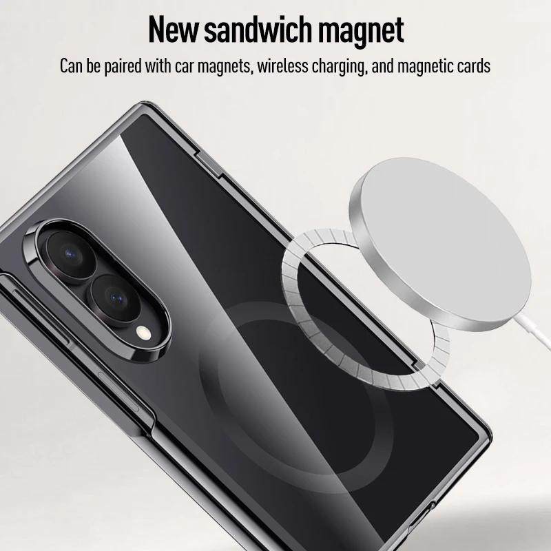 Glossy Electroplated Frame PC For Magsafe Case for Samsung Galaxy Z Fold 8 Ultra ZFold8 Hinge Armor Cover Glass Protector Film