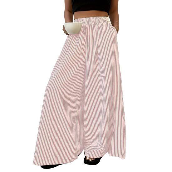 Women Pants with Pockets Casual Wide Leg Trousers with Elastic Waist Loose Fit S розовый