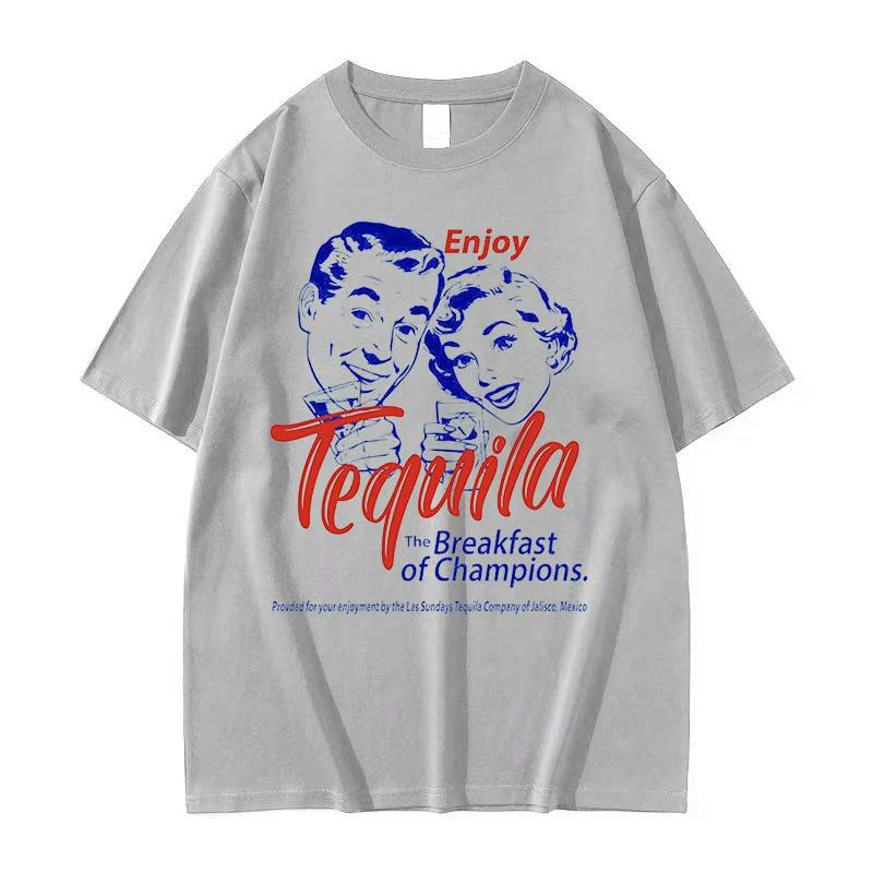 2025 Summe Enjoy Tequila The Breakfast of Champions Funny Meme T Shirts Men Women Casual 100 Pure Cotton Printed Tshirt Y2k
