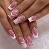 Valentine's Day Pink Heart Glitter Rhinestone French Medium Nails - 24 Pieces
