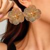 Gold Flower Drop Earrings Elegant Hollow Woven Design Comfortable for Office Commute Wedding Party Daily