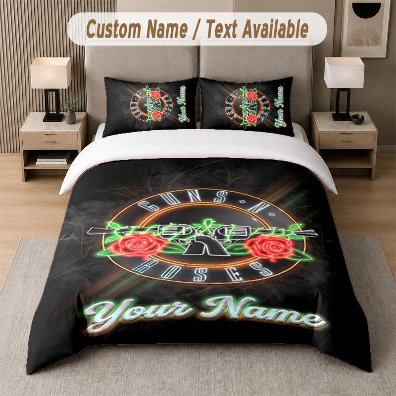 Custom Bedding Set Guns N’ Roses Pattern, Print Name Text 1 Duvet Cover plus 2 Pillowcases Home Textile